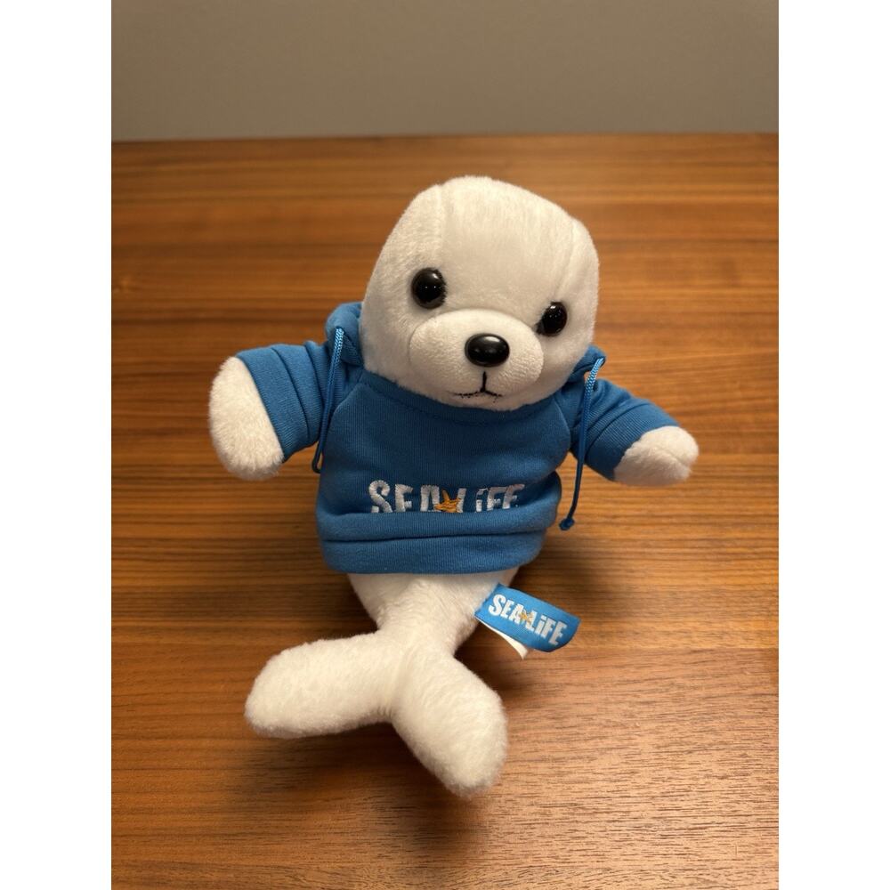 SEA LIFE White Seal Animal Plush Stuffed Toy Blue Hoodie Sweater Souvenir